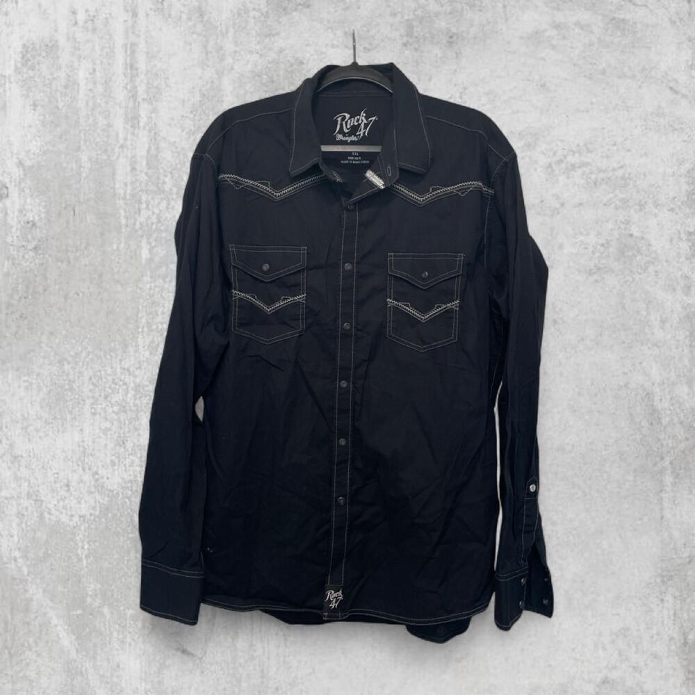 Rock 47 Wrangler Western Snap Shirt XXL Black Cowboy Rodeo Style